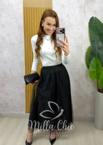 Milla Chic - Saia Roberta em tule plissado - Preta