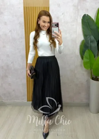 Milla Chic - Saia Roberta em tule plissado -  Preta