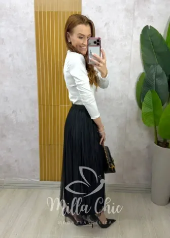 Milla Chic - Saia Roberta em tule plissado -  Preta