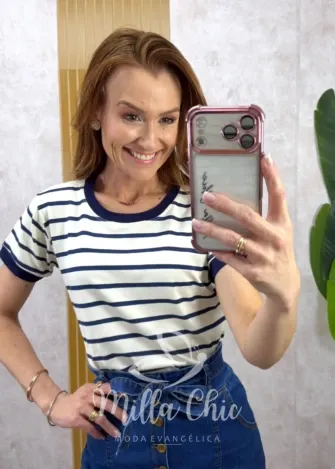 Milla Chic - Tshirt Carol em Viscolycra - Azul