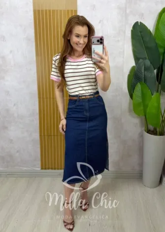 Milla Chic - Tshirt Carol em Viscolycra - Rosa e Marrom