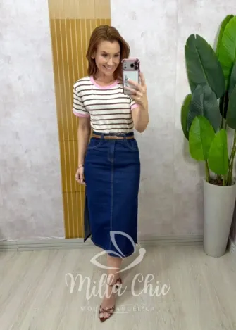 Milla Chic - Tshirt Carol em Viscolycra - Rosa e Marrom