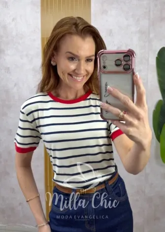 Milla Chic - Tshirt Carol em Viscolycra - Rosa e Marrom (cópia)