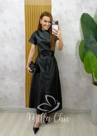 Milla Chic - Vestido Cassandra em P.U - Preto