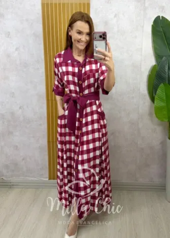 Milla Chic - Vestido Chemise Amélia - Rosa e Branco