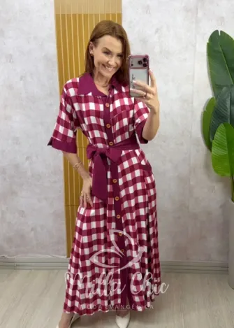 Milla Chic - Vestido Chemise Amélia - Rosa e Branco