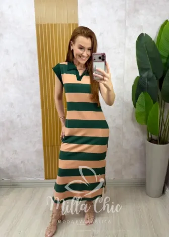 Milla Chic - Vestido Comfy Mada em Moletinho - Verde e B