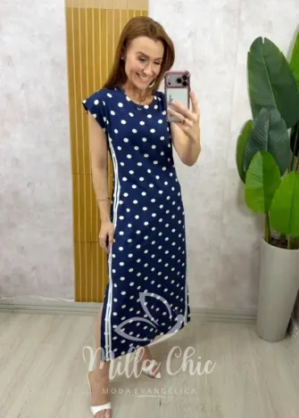 Milla Chic - Vestido Felipe em Moletinho póa - Azul