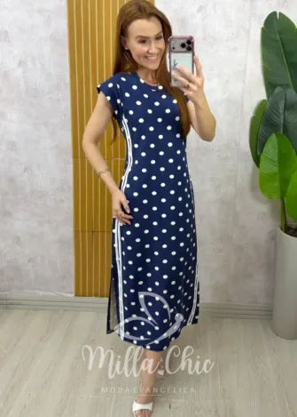 Milla Chic - Vestido Felipe em Moletinho póa - Azul