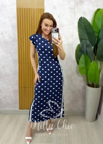Milla Chic – Vestido Felipe em Moletinho póa – Azul Milla Chic - Vestido Felipe em Moletinho póa - Azul