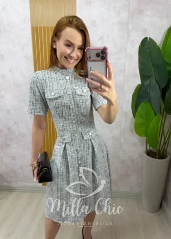 Milla Chic - Vestido Gabriele em Tweed - Branco