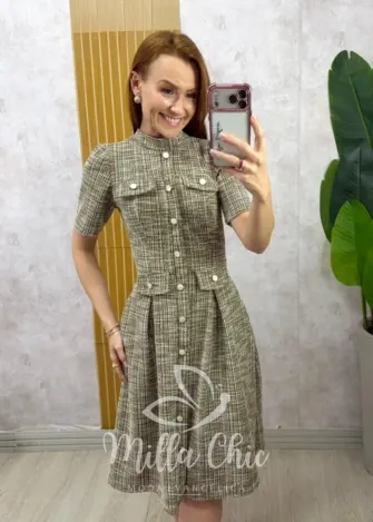 Milla Chic - Vestido Gabriele em Tweed - Marrom