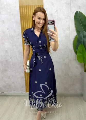 Milla Chic - Vestido Jade em Lesie algodão - Azul