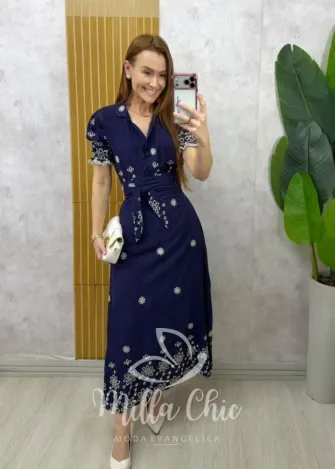 Milla Chic - Vestido Jade em Lesie algodão - Azul