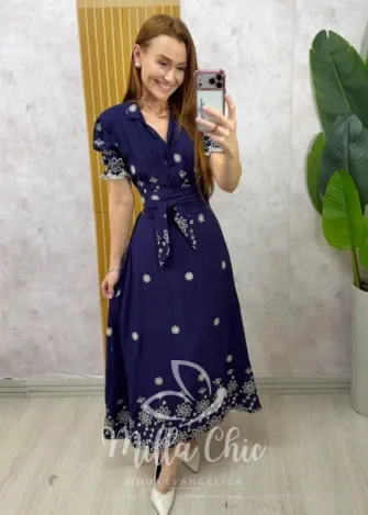 Milla Chic – Vestido Jade em Lesie algodão – Azul Milla Chic - Vestido Jade em Lesie algodão - Azul