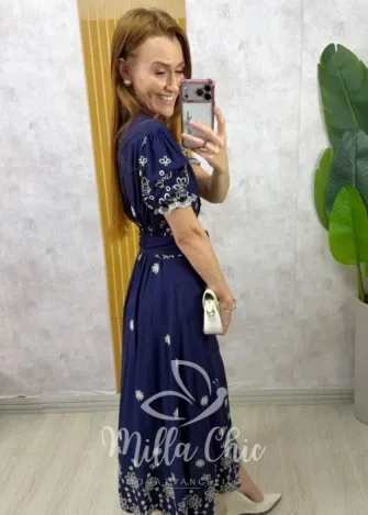 Milla Chic - Vestido Jade em Lesie algodão - Azul