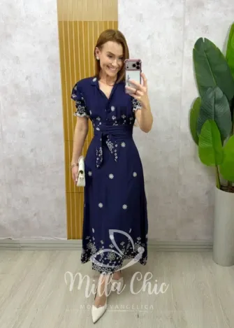 Milla Chic - Vestido Jade em Lesie algodão - Azul