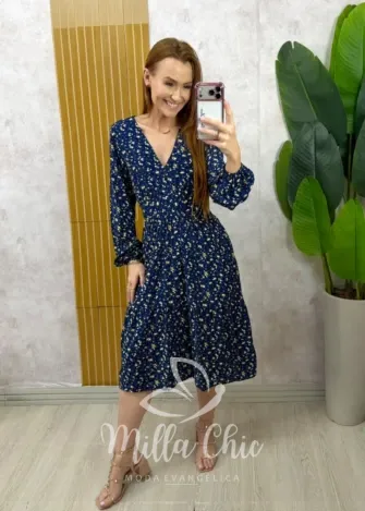 Milla Chic - Vestido Liana em Viscolinho - Azul