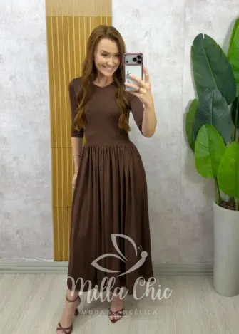 Milla Chic - Vestido Marta em poliamida - Marrom