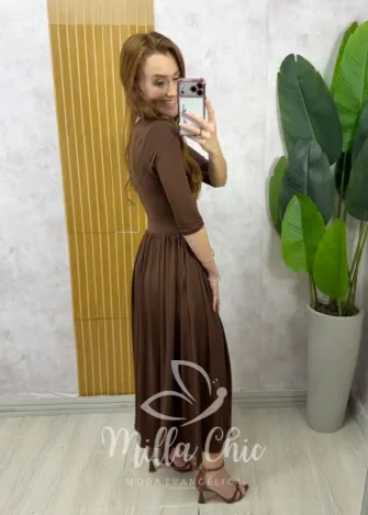 Milla Chic - Vestido Marta em poliamida - Marrom
