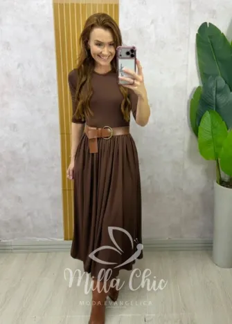 Milla Chic - Vestido Marta em poliamida - Marrom