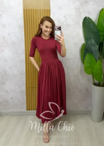 Milla Chic - Vestido Marta em poliamida - Marrom (cópia)