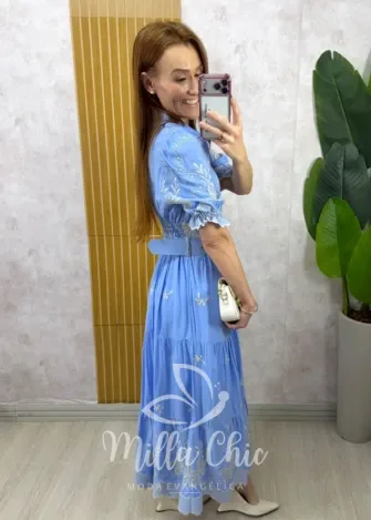Milla Chic - Vestido Viena bordado - Azul