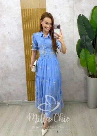 Milla Chic - Vestido Viena bordado - Azul