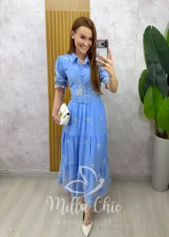 Milla Chic - Vestido Viena bordado - Azul
