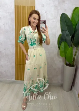 Milla Chic - Vestido Viena bordado - Creme