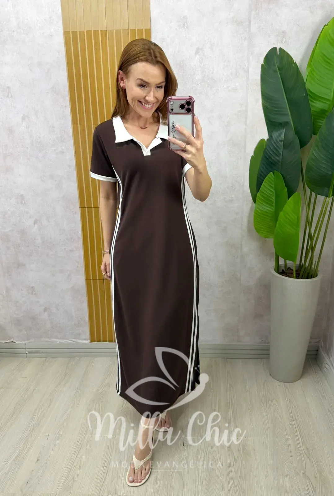 Milla Chic – Vestido Virgínia Comfy Sport – Marrom Café Milla Chic - Vestido Virgínia Comfy Sport - Marrom Café