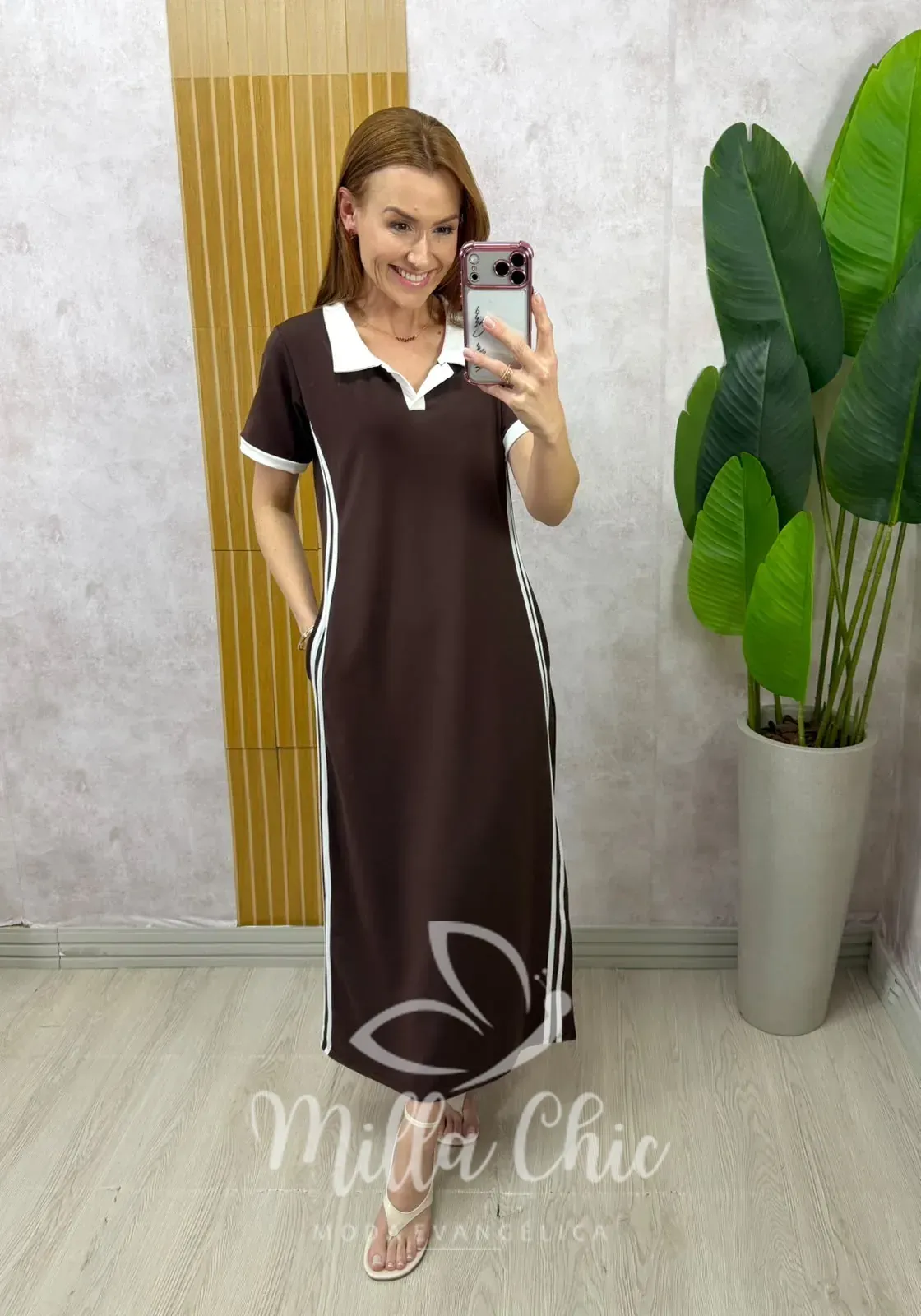 Milla Chic – Vestido Virgínia Comfy Sport – Marrom Café Milla Chic - Vestido Virgínia Comfy Sport - Marrom Café