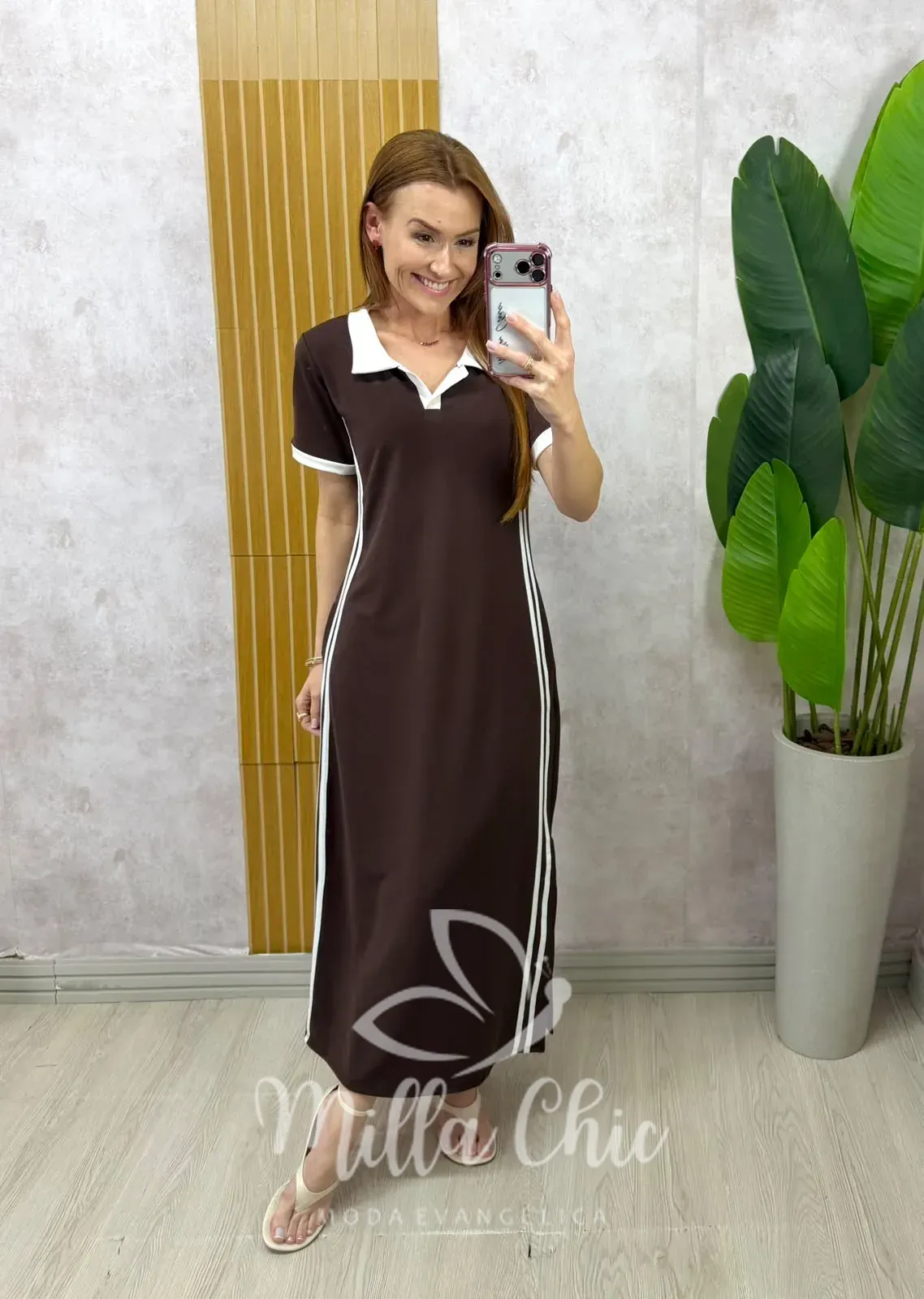 Milla Chic – Vestido Virgínia Comfy Sport – Marrom Café Milla Chic - Vestido Virgínia Comfy Sport - Marrom Café
