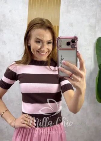 Milla Chic - Blusa Amélia Tricot  listras - Azul e Marrom (cópia)