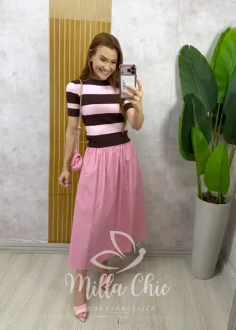 Milla Chic - Blusa Amélia Tricot  listras - Azul e Marrom (cópia)