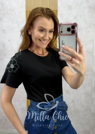 Milla Chic - Blusa Débora em malha algodão bordada - Verde (cópia)