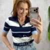 Milla Chic - Blusa Denise em Tricot - Azul e Branca