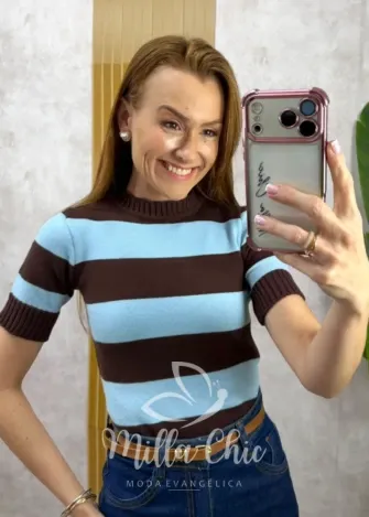 Milla Chic - Blusa Denise em Tricot - Preta e Marrom (cópia)