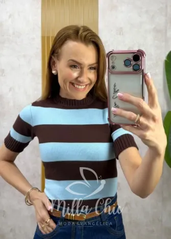 Milla Chic - Blusa Denise em Tricot - Preta e Marrom (cópia)