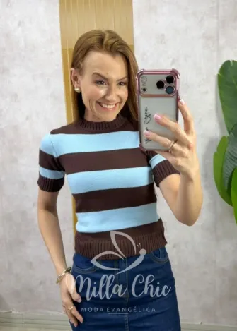 Milla Chic - Blusa Denise em Tricot - Preta e Marrom (cópia)