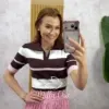 Milla Chic - Blusa Denise em Tricot - Rosa e Marrom