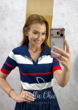 Milla Chic - Blusa Denise em Tricot - Rosa e Marrom (cópia)
