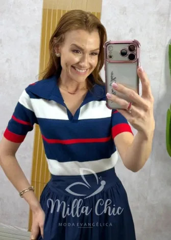 Milla Chic - Blusa Denise em Tricot - Rosa e Marrom (cópia)