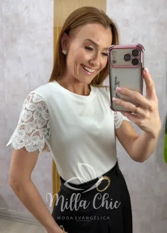 Milla Chic - Blusa Eunice em malha algodão - Branca