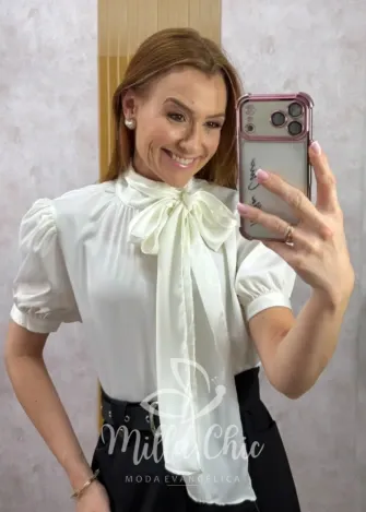 Milla Chic - Blusa Laís em Cetim - Branca