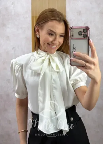 Milla Chic - Blusa Laís em Cetim - Branca