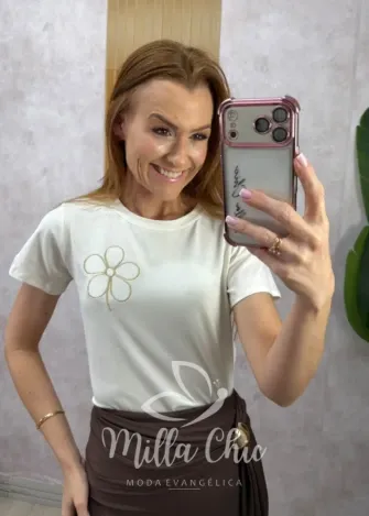 Milla Chic - Blusa Mafalda com Flor - Branca