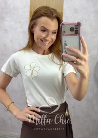 Milla Chic - Blusa Mafalda com Flor - Branca