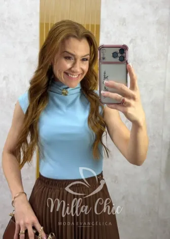 Milla Chic - Blusa Raika em poliamida - Azul