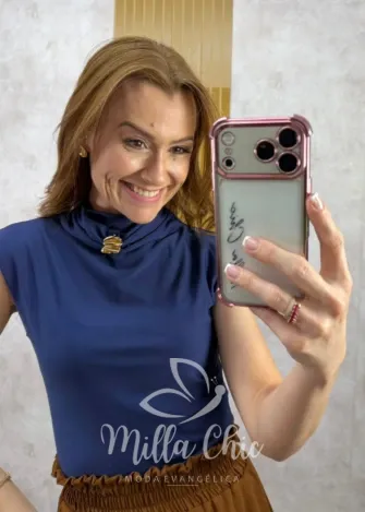 Milla Chic - Blusa Raika em poliamida - Azul Marinho